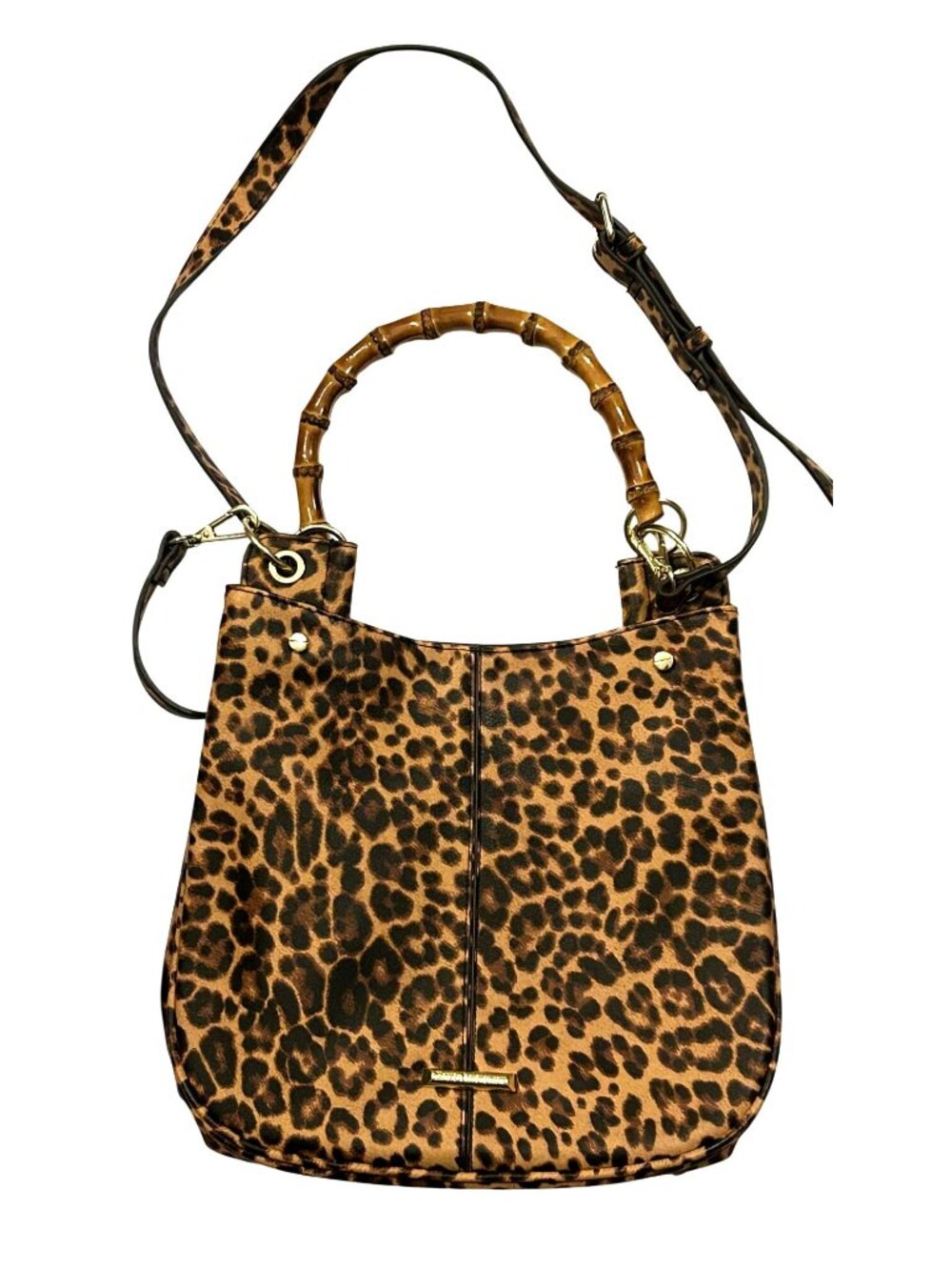Enzo Angiolini Leopard Print Hobo Bag w/ Bamboo Handle and Shoulder Strap